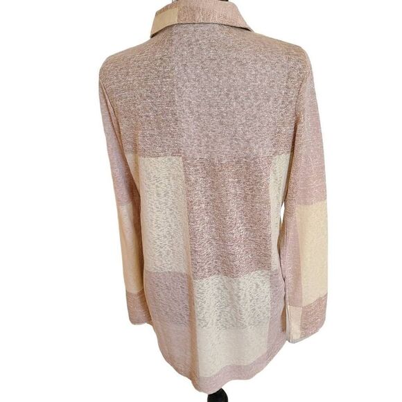 Laramendi Womens Tunic Blouse Collared Button Long Sleeve Colorblock Medium - Picture 2 of 14